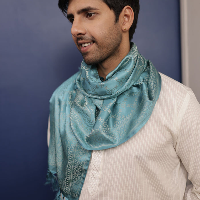 Blue Silver Silk Men’s Scarf