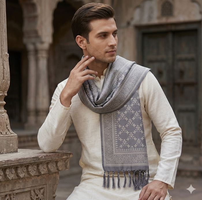 Handwoven Silk Men’s Scarf with Tassels – Premium Soft Fabric