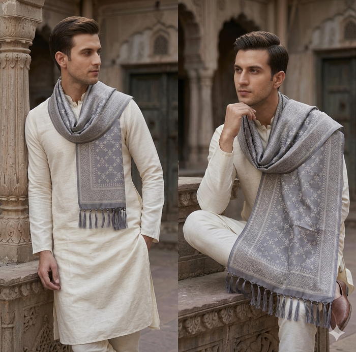 Handwoven Silk Men’s Scarf with Tassels – Premium Soft Fabric