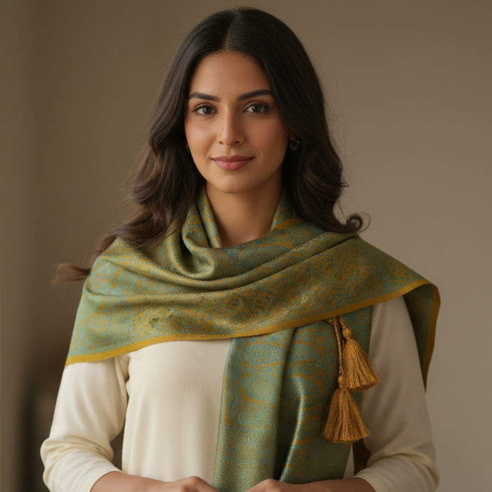 Golden Teal Heritage Silk Stole