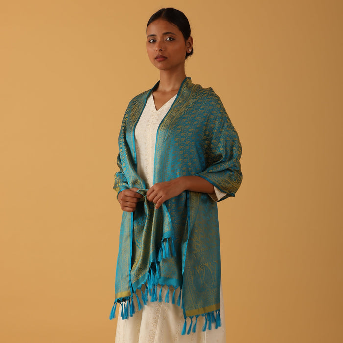 Blue & Gold Tanchoi Silk Stole