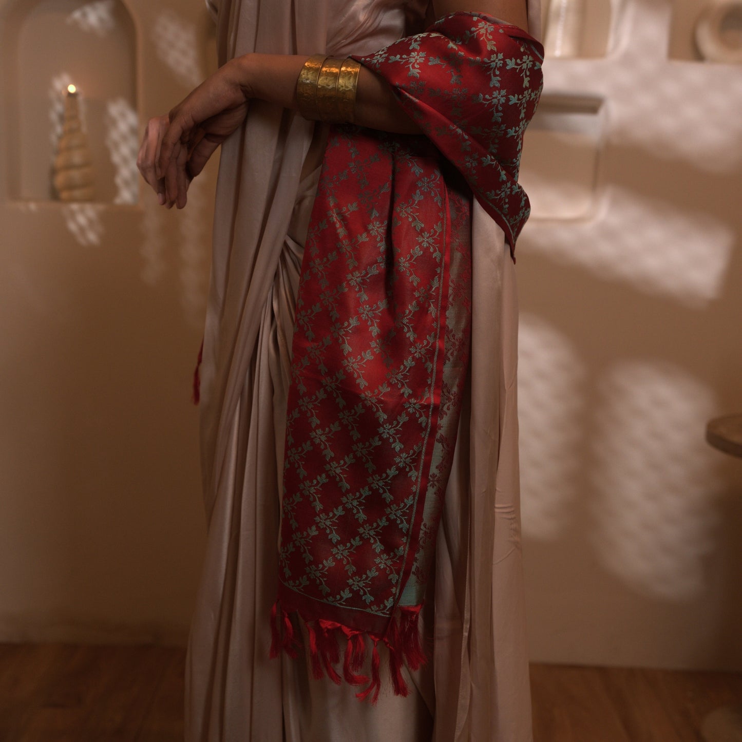 SILK STOLE - DEEP RED