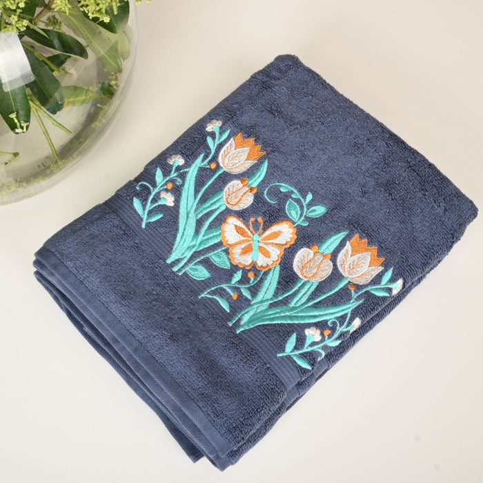 Tulip Petal Blue Cotton Towels Set