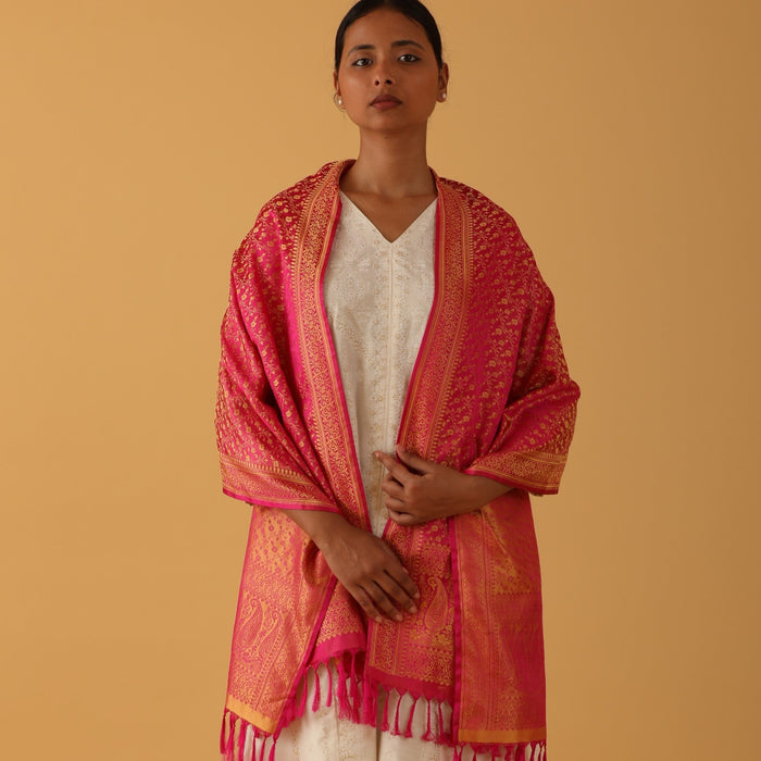 Pink & Gold Tanchoi Silk Stole