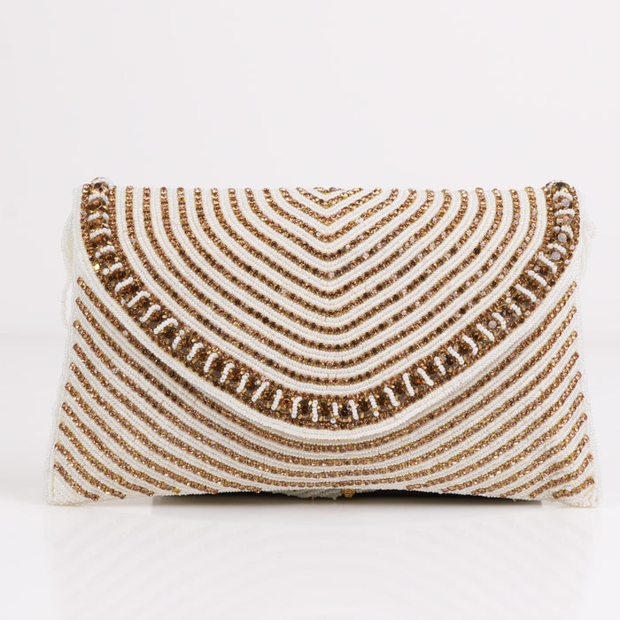 White & Gold Beaded Clutch
