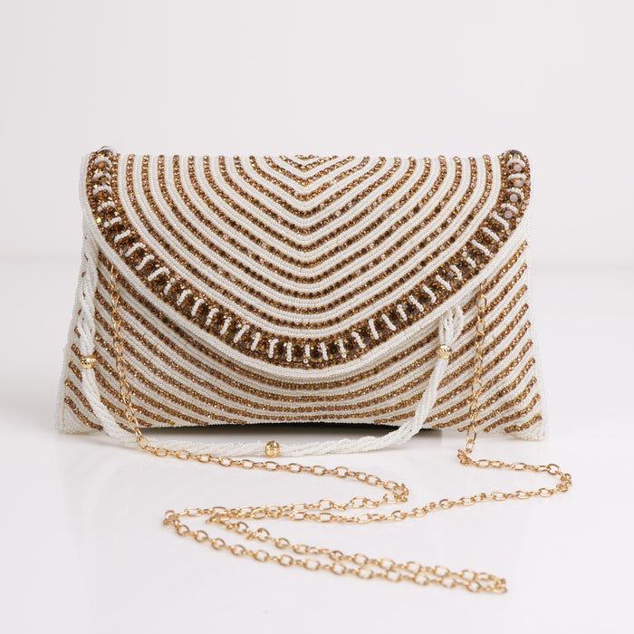 White & Gold Beaded Clutch