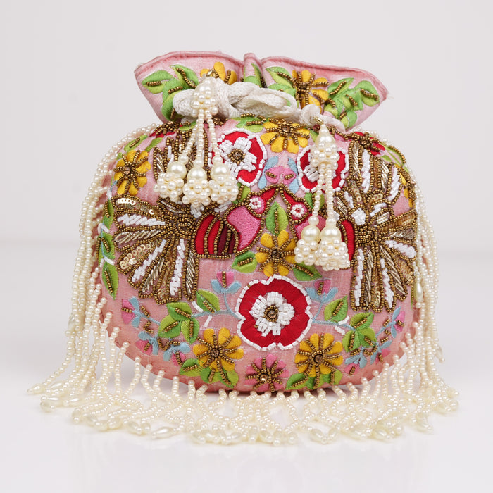 Pink Floral Potli Bag