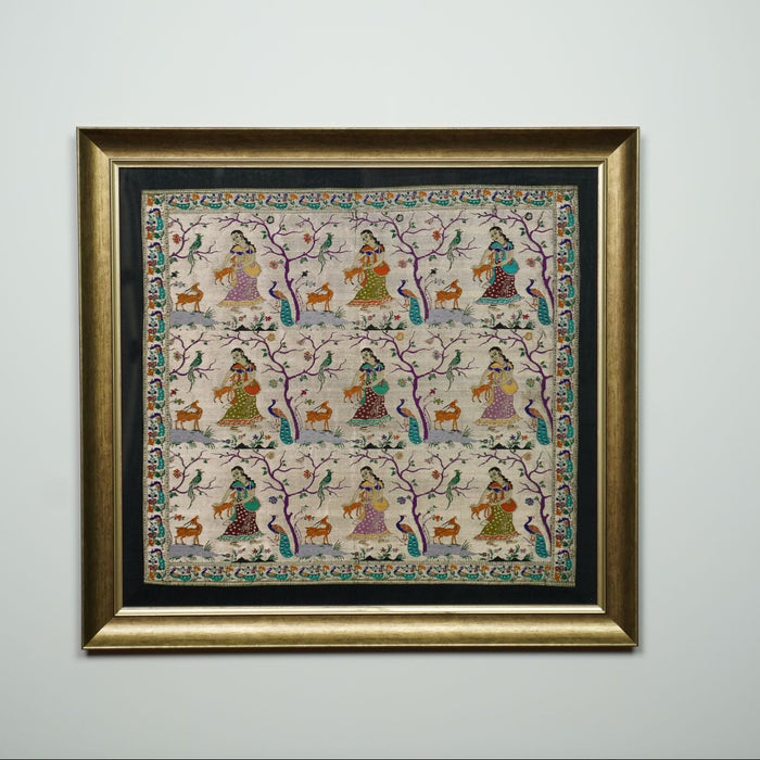 Silk Tapestry 9 Gopi in a frame