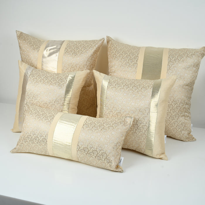 Golden Ivory Tranquility Brocade Bed Set Cusion Covers