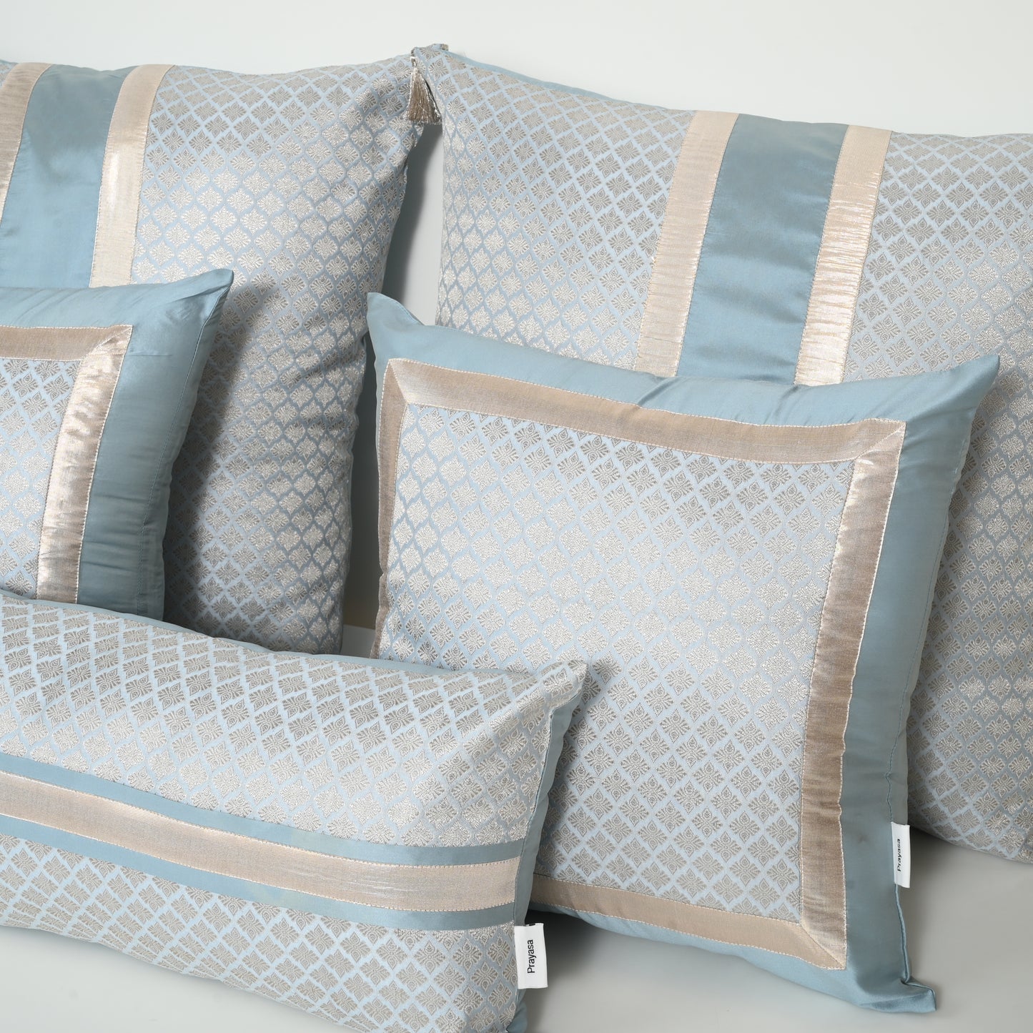 LIGHT BLUE SILK BED SETS / SOFA CUSHIONS - CUSHION COVER | SILK BROCADE |SAROVAR