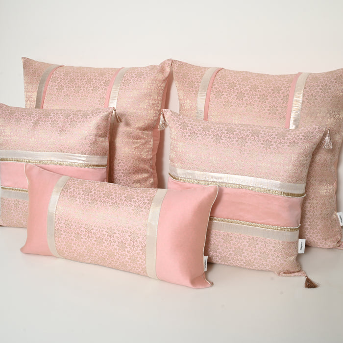 Pink Royal Blush Silk Brocade Bed Set Cusion Covers