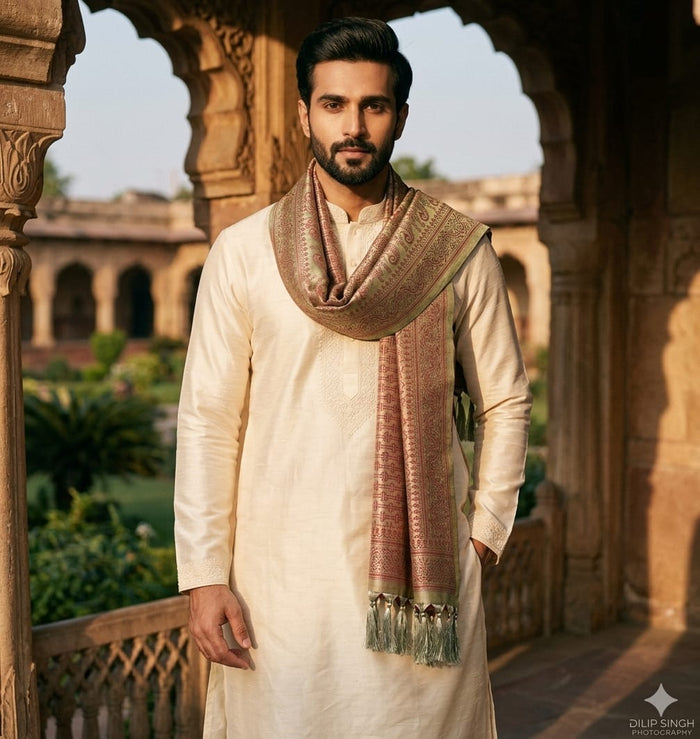 Handwoven Silk Men’s Scarf with Tassels – Premium Soft Fabric Octavia Design