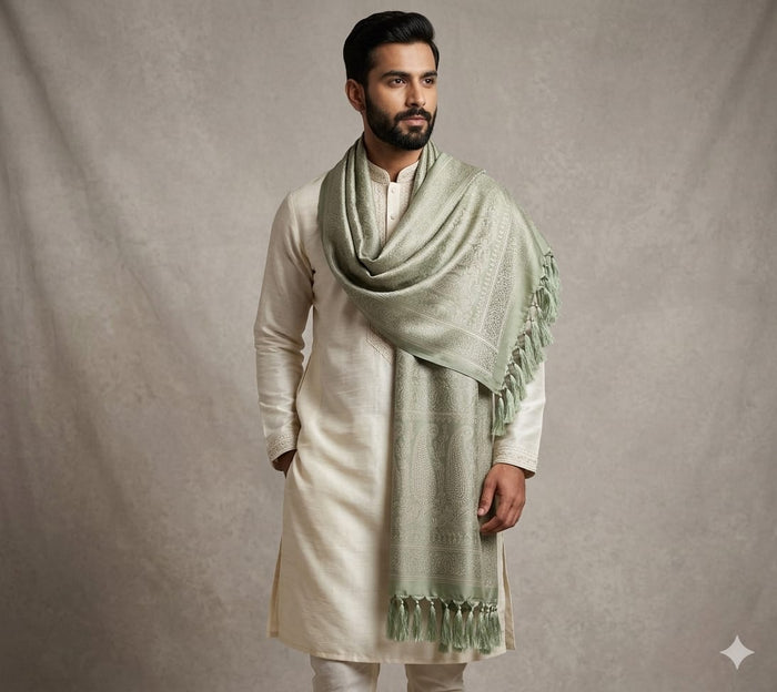 Handwoven Silk Men’s Scarf with Tassels – Premium Soft Fabric