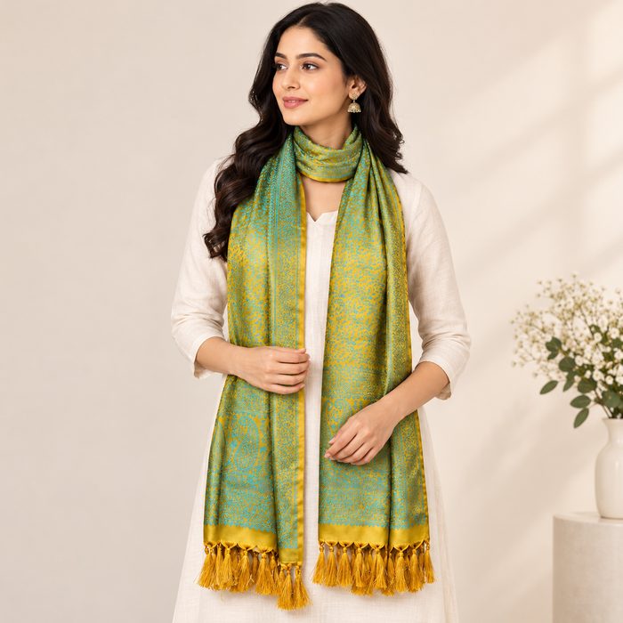 Golden Teal Heritage Silk Stole