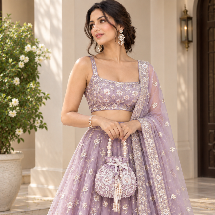 Purple Pearl Shine Potli Bag
