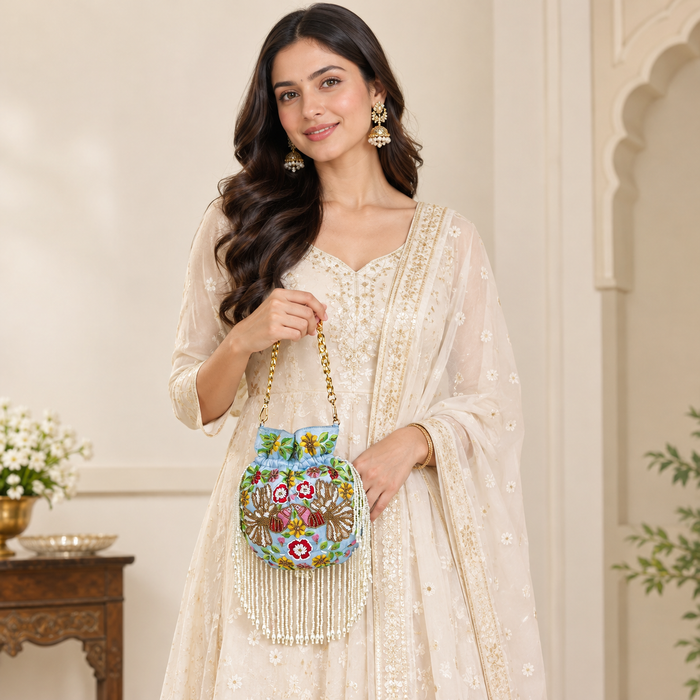 Blue Floral Potli Bag