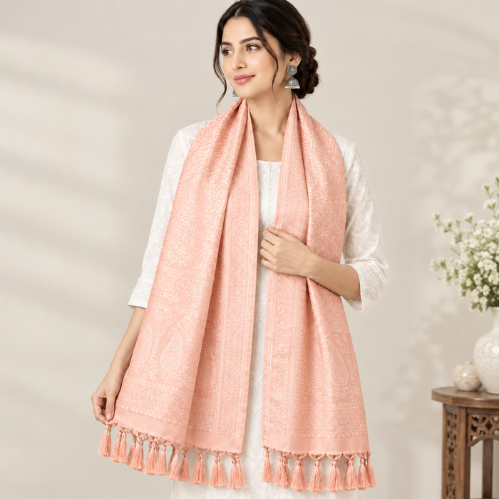 Peach Tanchoi Silk Stole