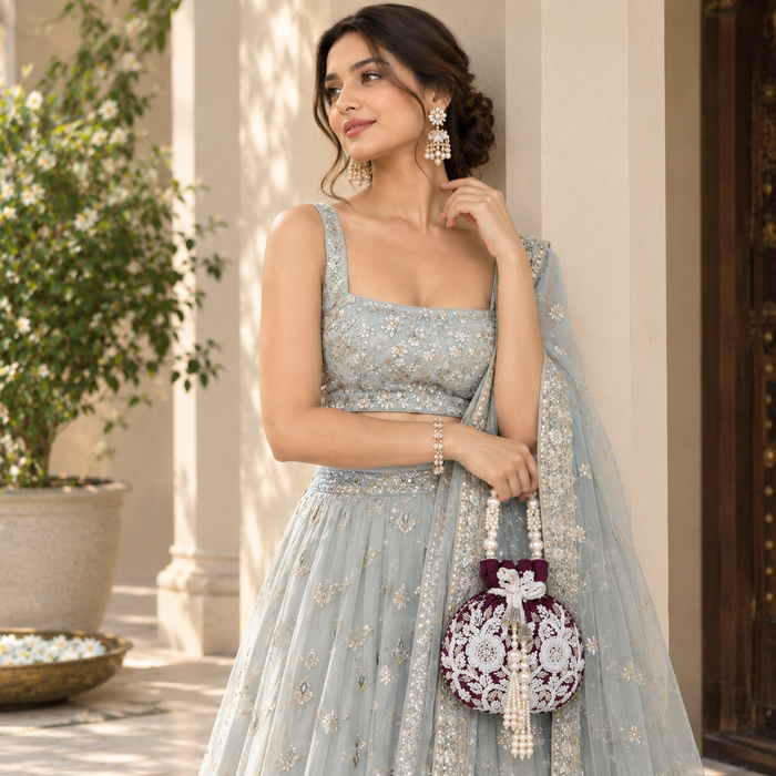 Wine Pearl Shine Potli Bag