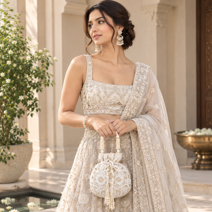 White Pearl Shine Poti Bag