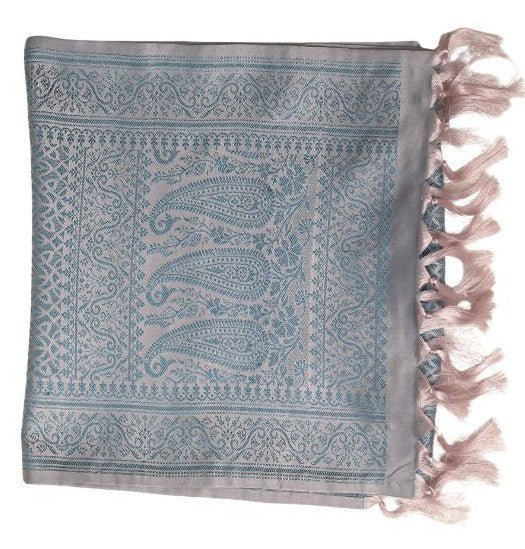 Handwoven Silk Scraf With Tassels -   Leaf Design Soft Fabric