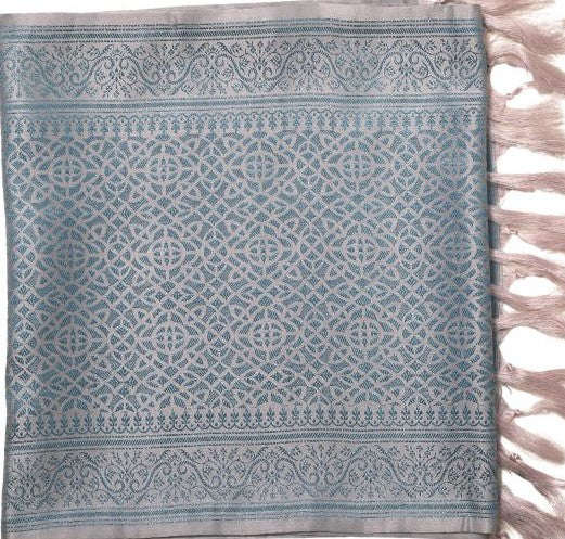Handwoven Silk Scraf With Tassels -   Leaf Design Soft Fabric