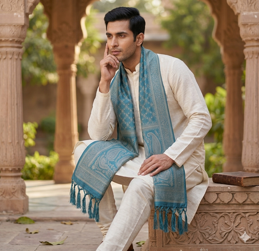 Handwoven Silk Men’s Scarf with Tassels – Premium Soft Fabric