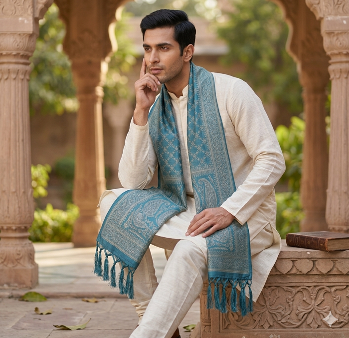 Handwoven Silk Men’s Scarf with Tassels – Premium Soft Fabric
