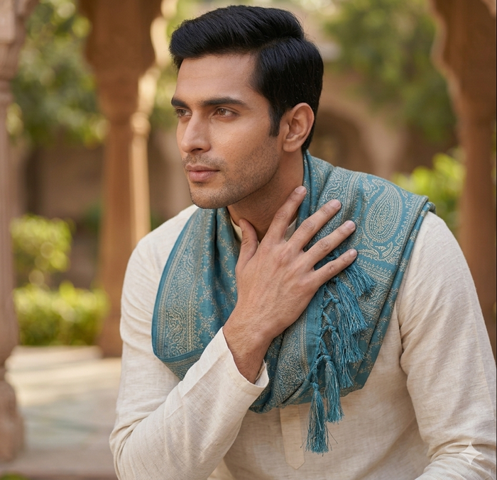 Handwoven Silk Men’s Scarf with Tassels – Premium Soft Fabric