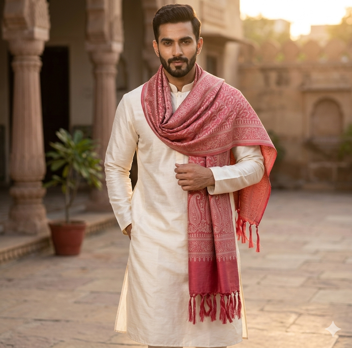 Handwoven Silk Men’s Scarf with Tassels – Premium Soft Fabric