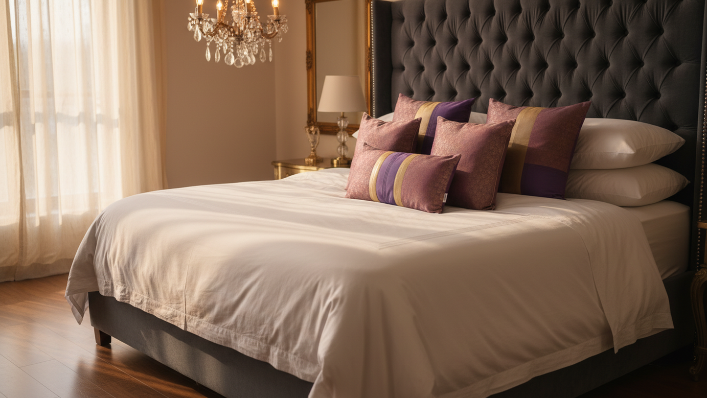 PURPLE SILK BED SETS / SOFA CUSHIONS - CUSHION COVER | SILK BROCADE |SUKHAM