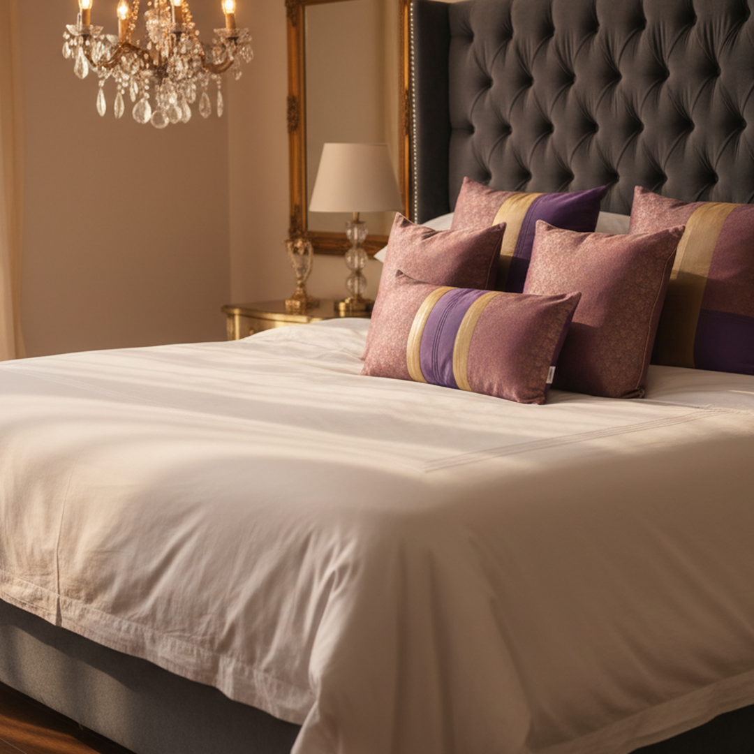 Purple Silk Sukham Brocade Bed Set Cusion Covers