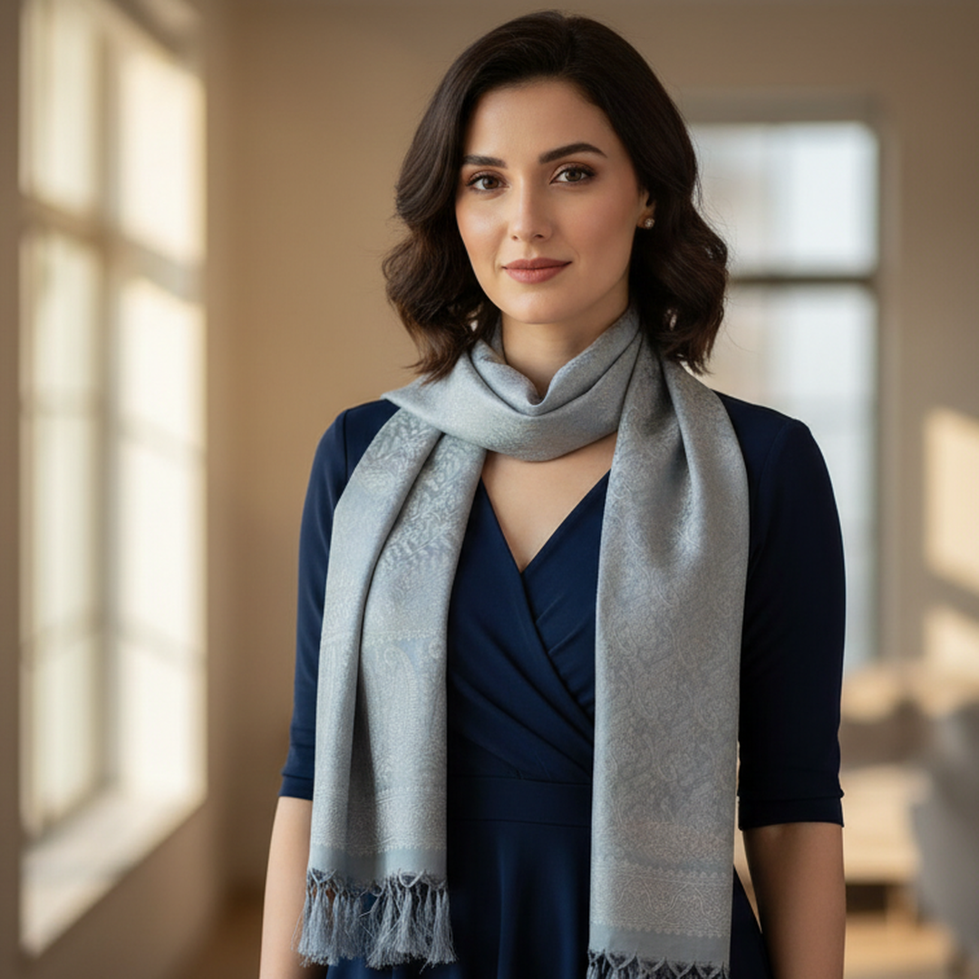 Grey Silver Mist Silk Stole