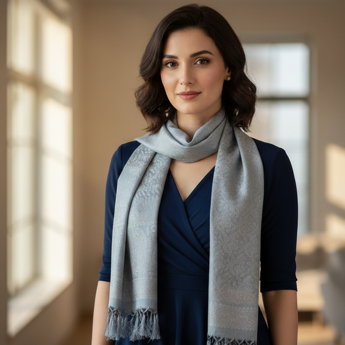 Grey Silver Mist Silk Stole