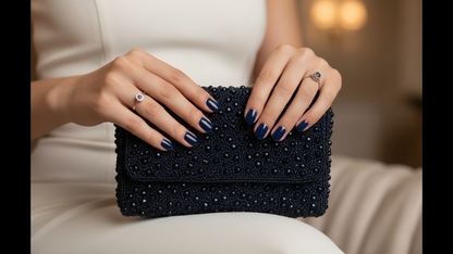 Handcrafted Black  Heavy Beaded Clutch Purse for Women