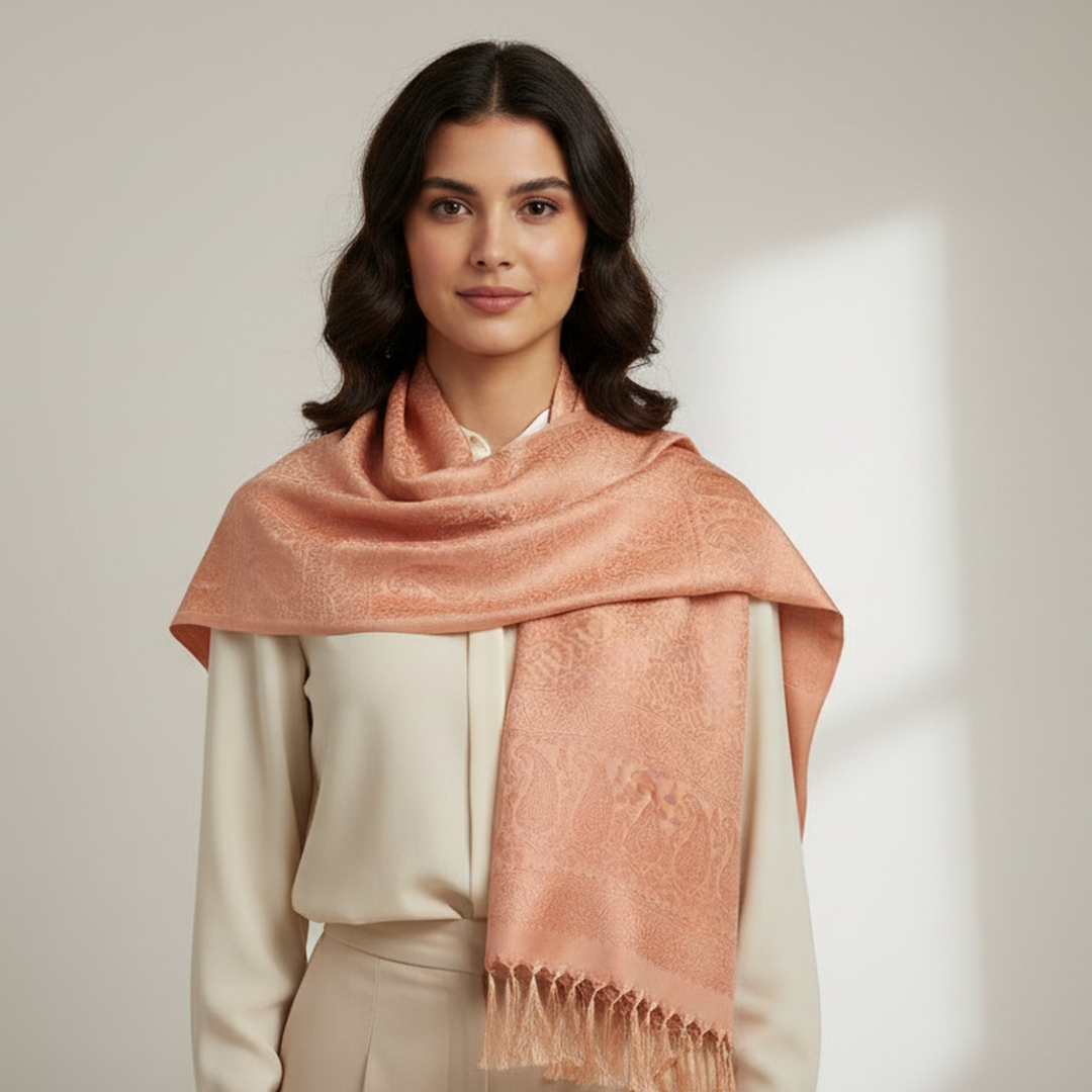 Peach Tanchoi Silk Stole