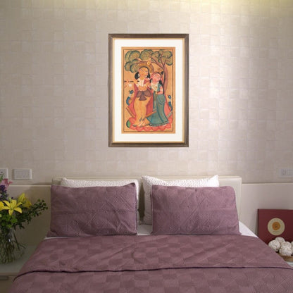 Traditional Kalighat Folk Art Painting | 28 x 20 Inch | Radha Krishna Design B