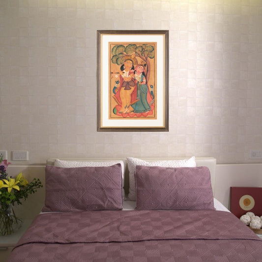 Traditional Kalighat Folk Art Painting | 28 x 20 Inch | Radha Krishna Design B