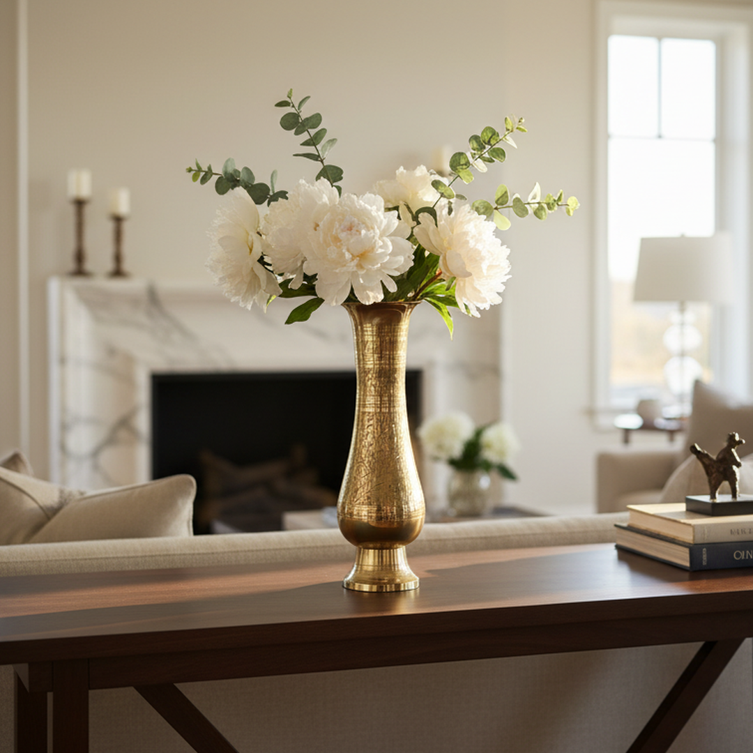 VINTAGE FLORAL BRASS VASE