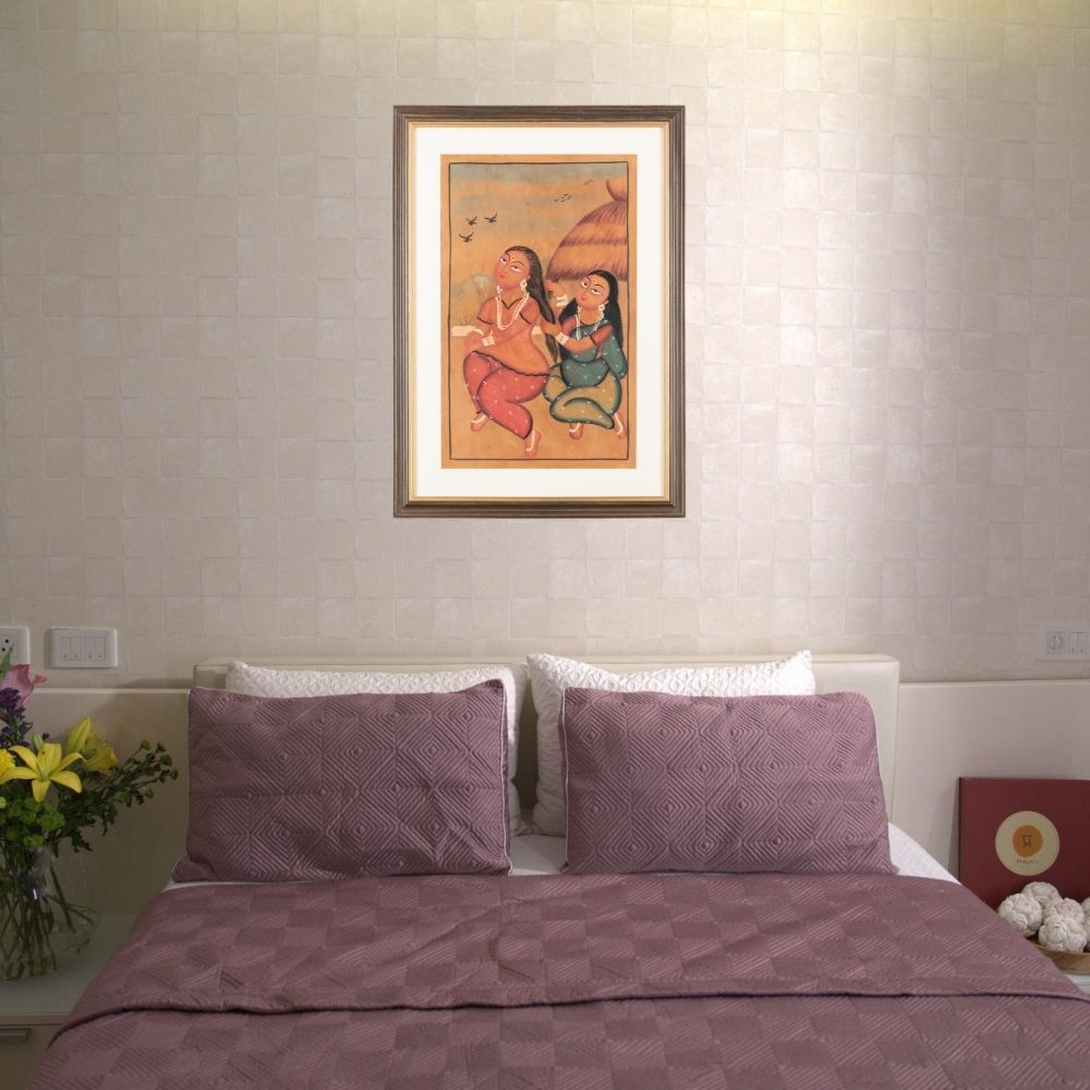 Traditional Kalighat Folk Art Painting | 28 x 20 Inch | Sunset Whispers