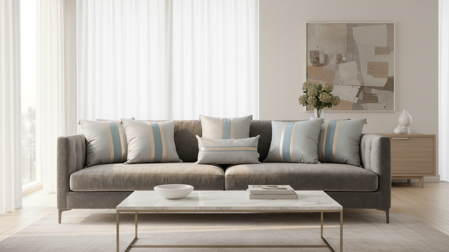 LIGHT BLUE SILK BED SETS / SOFA CUSHIONS - CUSHION COVER | SILK BROCADE |SAROVAR