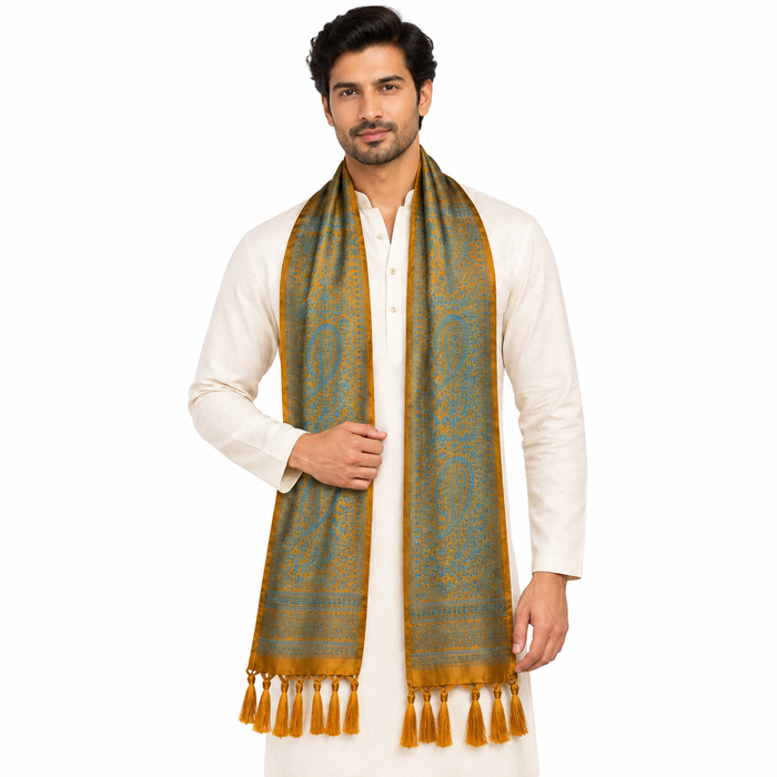 Golden Teal Silk Men’s Scarf