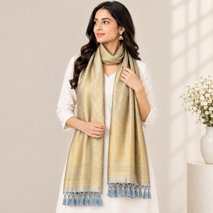 Grey & Gold Tanchoi Silk Stole
