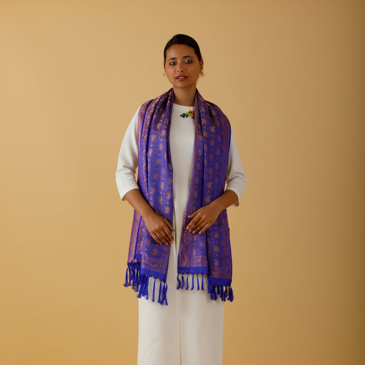 silk stole in blue color