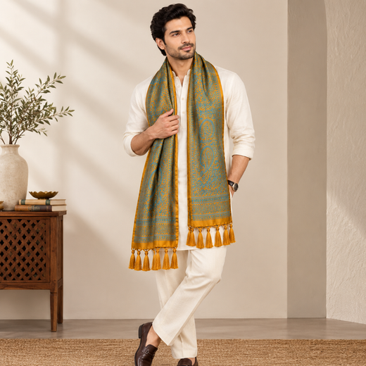 Golden Teal Silk Men’s Scarf