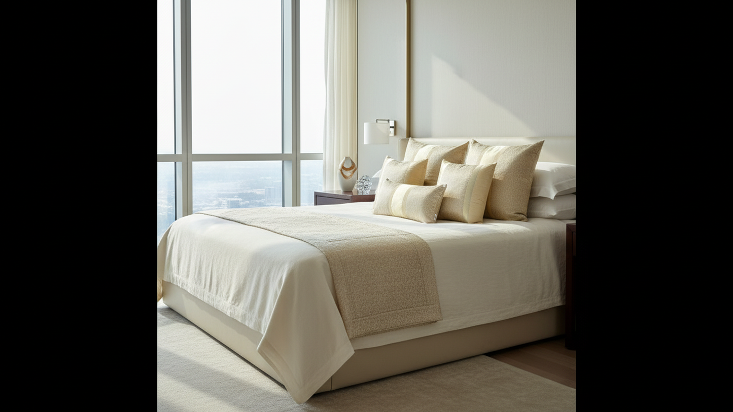 GOLDEN SILK BED SETS / SOFA CUSHIONS - CUSHION COVER | SILK BROCADE| IVORY TRANQUILITY