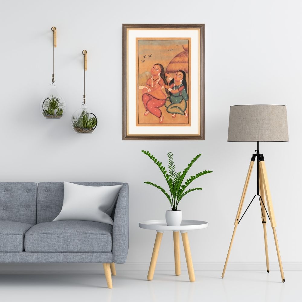 Traditional Kalighat Folk Art Painting | 28 x 20 Inch | Sunset Whispers