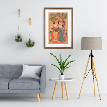 Traditional Kalighat Folk Art Painting | 28 x 20 Inch | Radha Krishna Design B