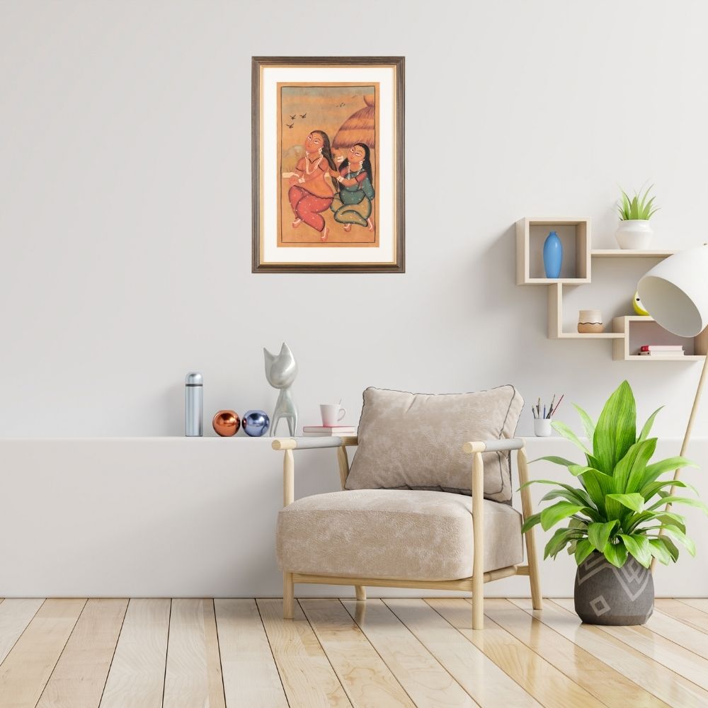 Traditional Kalighat Folk Art Painting | 28 x 20 Inch | Sunset Whispers