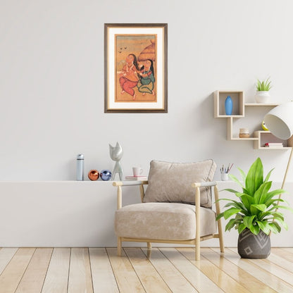 Traditional Kalighat Folk Art Painting | 28 x 20 Inch | Sunset Whispers