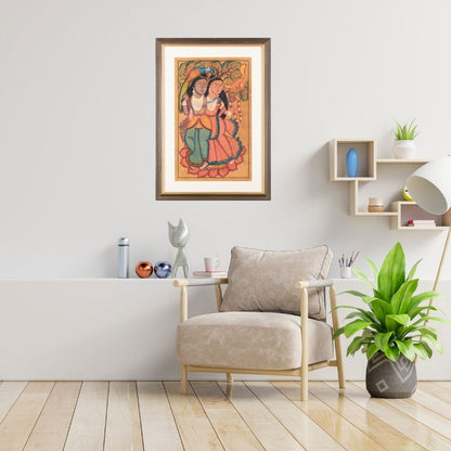 Traditional Kalighat Folk Art Painting | 28 x 20 Inch | Radha Krishna Design A